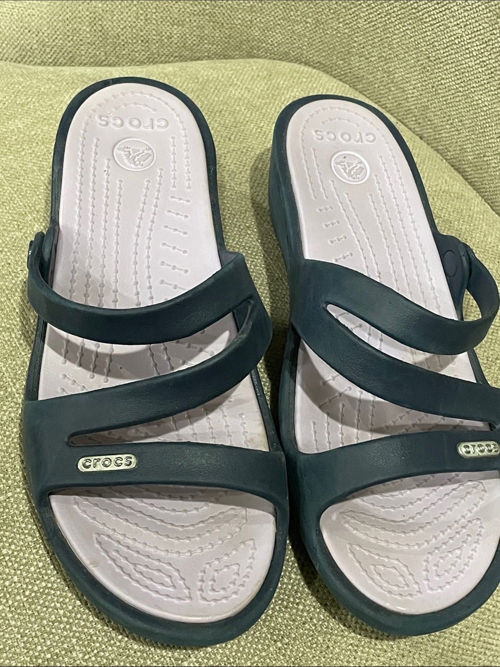 CROCS Women’s blue Slide Sandals with Light purple footbed
